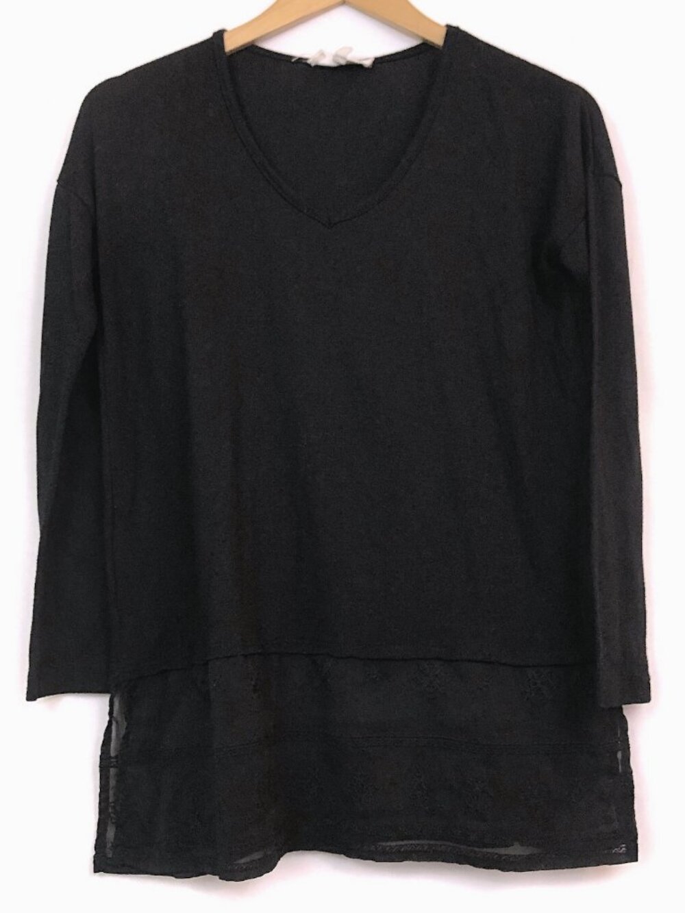 CLOUD CHASER Solid Black Lace Embroidered Long Sleeve Polyester Rayon Blouse XS